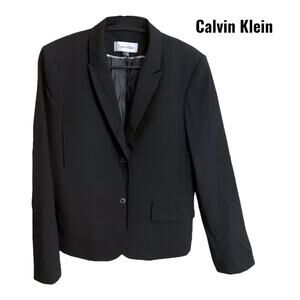 CALVIN KLEIN Blazer Jacket Women's Size 10 Black Lined Stretch 2 Buttons